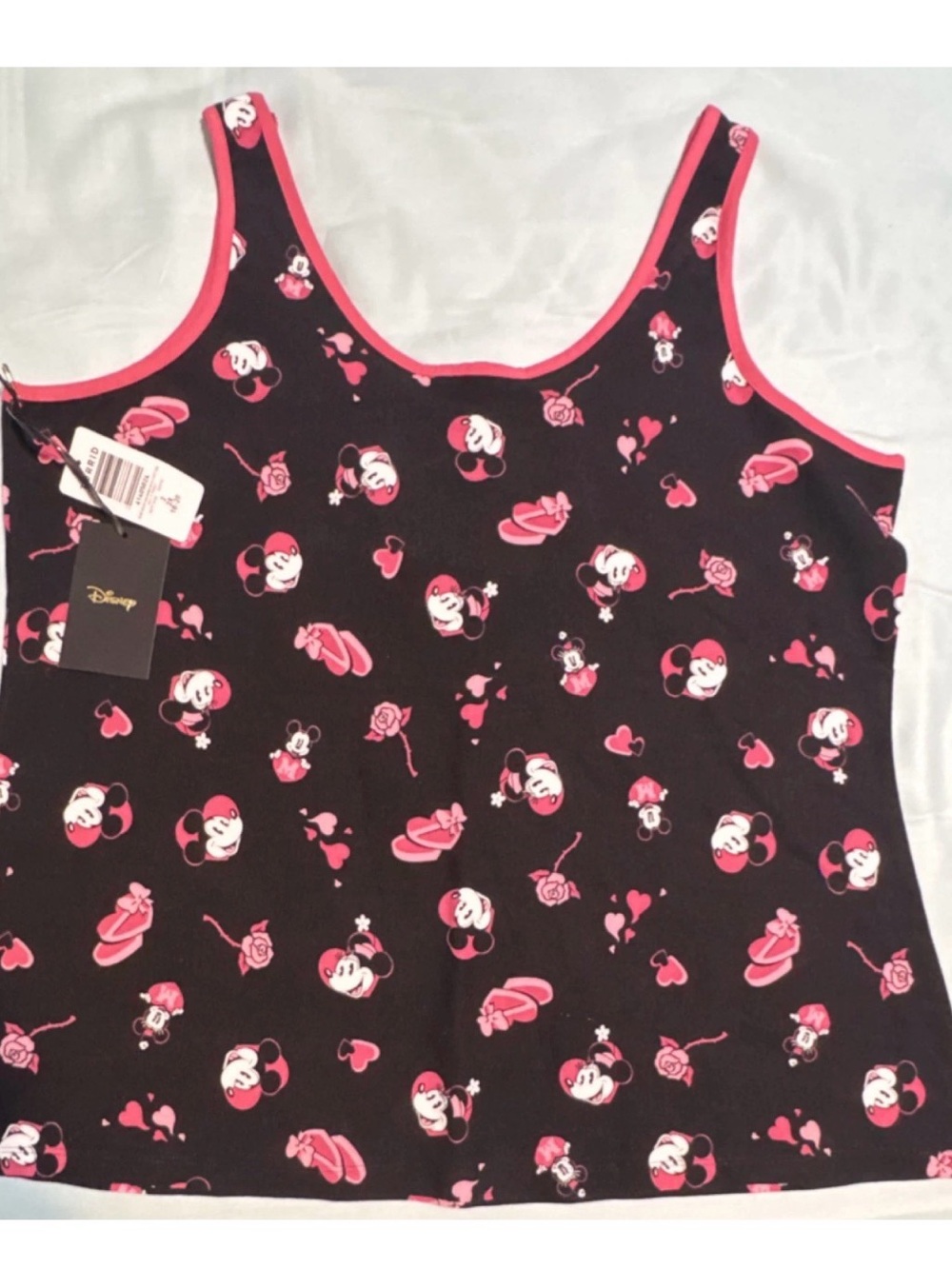 Disney Torrid Minnie Mouse Hearts Bow Tank Top 2X Plus Black Pink Cotton Spandex